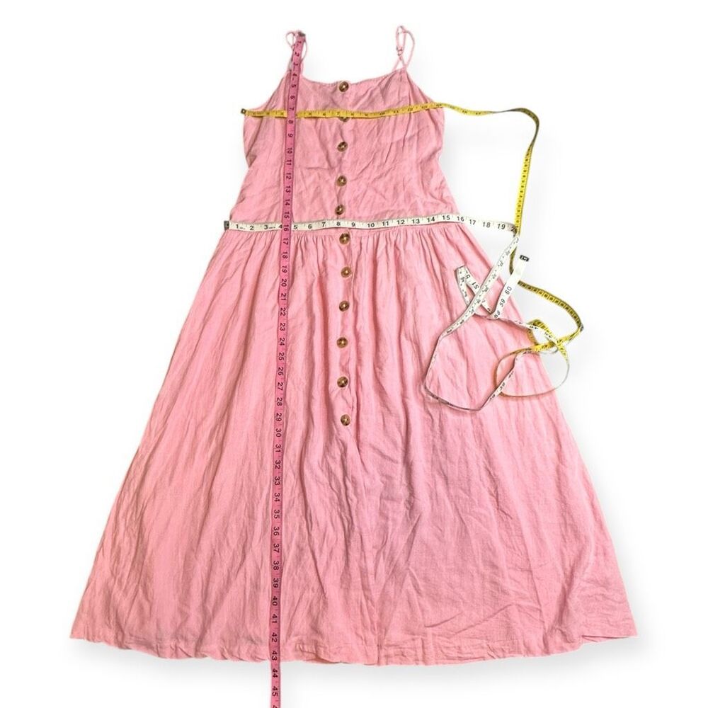 URBAN OUTFITTERS Women’s Pink Linen Blend Button-Front Drop Waist Midi Dress Siz - Picture 8 of 8